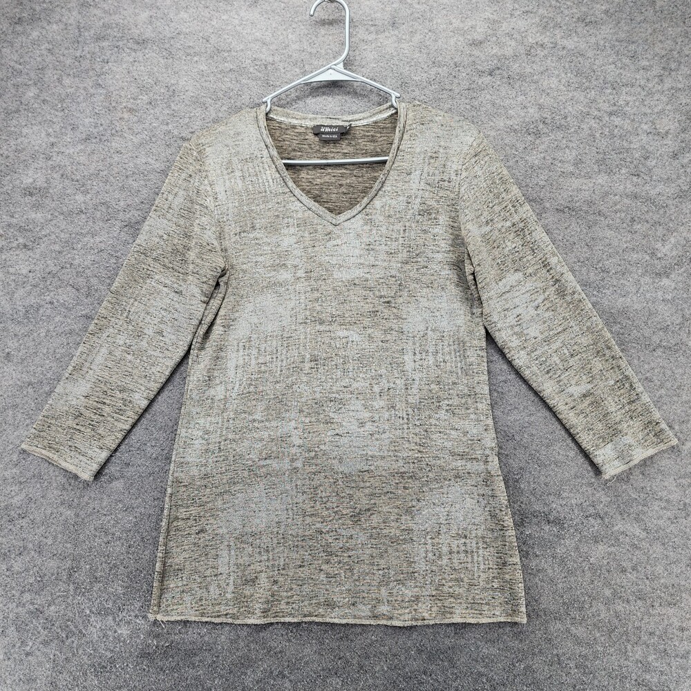 Pure Amici Shirt Womens Small 3/4 Sleeve V Neck Silver